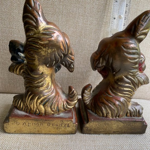 Armor Bronze Co. Puppy Dog with Bow Book Ends 1930's - Picture 5 of 12